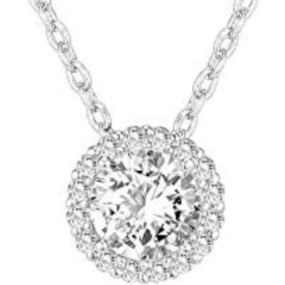 Women's Gold Plated Post Faux Diamond Round Pendant Silver Circle Necklace - Picture 3 of 5